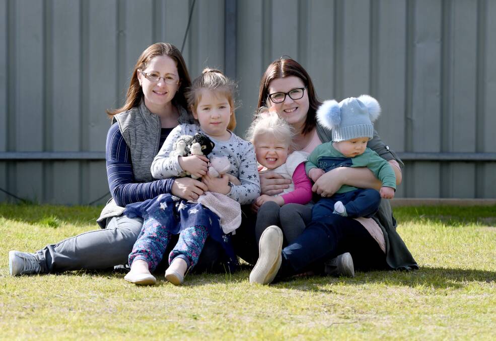 CARE VITAL: Horsham's Claire Lawes with her daughter Maddison Lawes, 5, and Tamlyn Janetzki - also of Horsham - with her children Harlow Janetzki, 3, and Ezra Janetzki, eight months. Picture: SAMANTHA CAMARRI