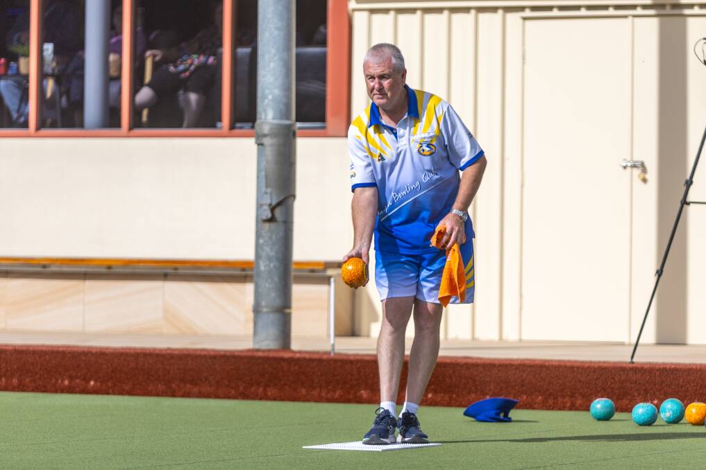 Sebastopol's Greg Brown plays in the Warrnambool Bowls Club's Autumn Classic pairs final. Picture by Eddie Guerrero 