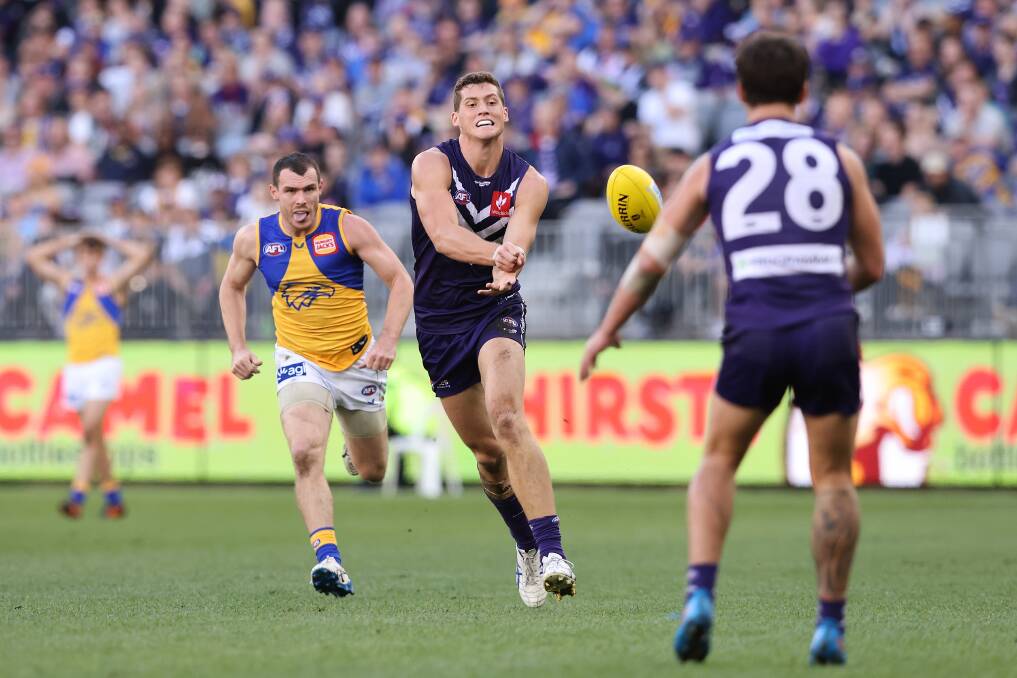 DOING LEAGUE PROUD: Lloyd Meek grew up playing for SMW Rovers in the Mininera and District league and is now playing for AFL club Fremantle. Picture: Getty Images 