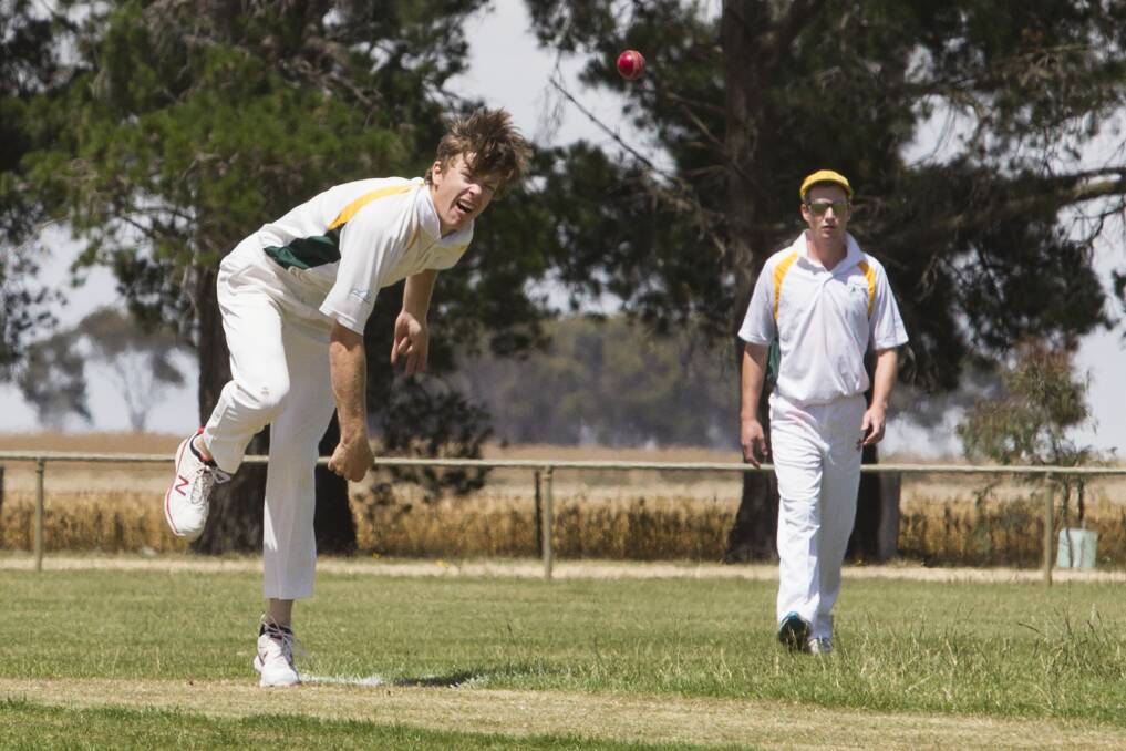 EFFORT: St Andrews fast bowler James Hoskings steams in to send down a quick delivery. Picture: Peter Pickering.