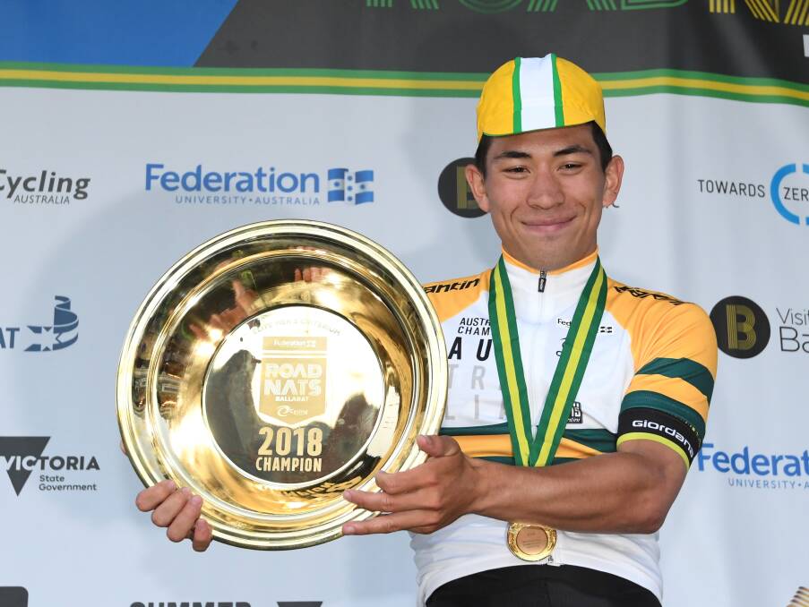 UNSTOPPABLE: Caleb Ewan makes it three national elite men's criterium championships in a row on Sturt Street. Picture: Lachlan Bence