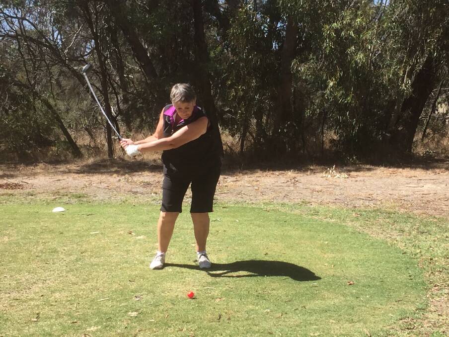SWINGING: Judy Edwards winds up at Chalambar. She finished second in Saturday's stableford contest. 