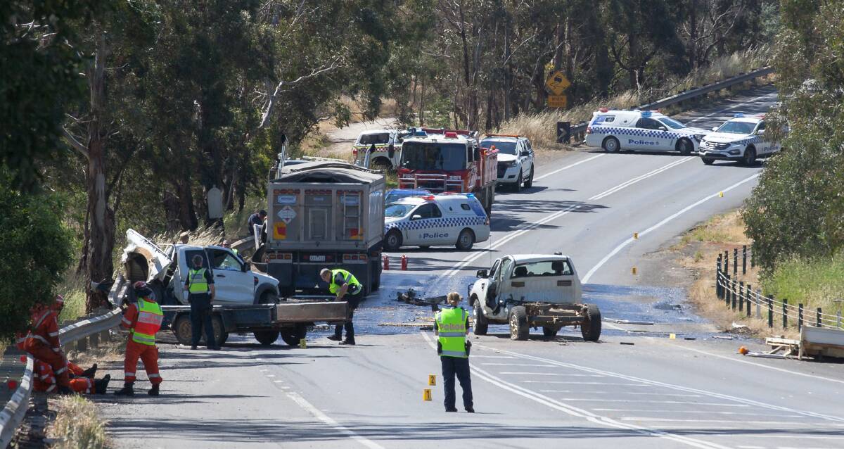 TRAGEDY: The scene of a double fatality, which claimed the lives of a 67-year-old man and 31-year-old woman, near Beaufort on Saturday. Picture: Craig Holloway