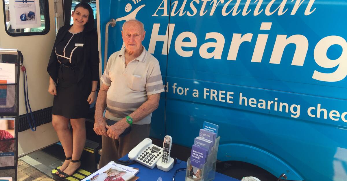 FREE SERVICE: Australian Hearing community hearing advisor Bree Boag welcomes Stawell client John Anyon onto the Hearing Bus. Photo: Anthony Piovesan