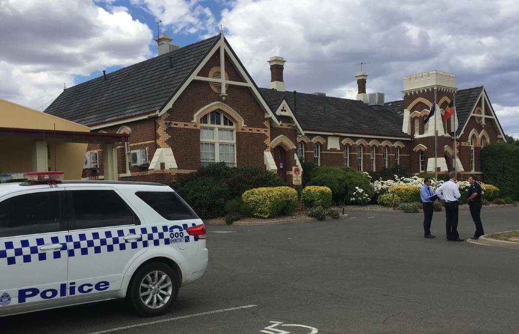 Police and detectives at the scene of a bomb threat at Stawell Secondary on Thursday. Picture: Anthony Piovesan