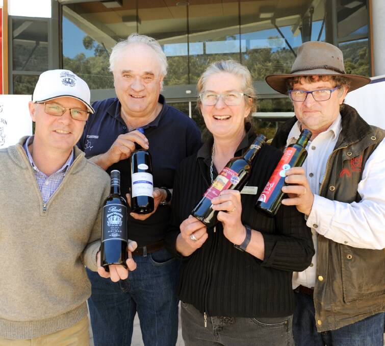 SHIRAZ: Best's Hamish Thomson, Mount Langi Ghiran's James Brady, Grampians Estate's Sarah Guthrie and Red Rock Olives' David Margetson. Picture: Paul Carracher