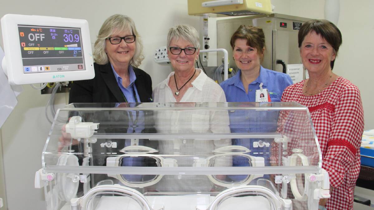 BOUGHT: EGHS acute services manager Lorine Paterson, EGHS Auxiliary member Leonie King, midwife Marg Driscoll and outgoing auxiliary president Margie Kilpatrick with an Isolette.