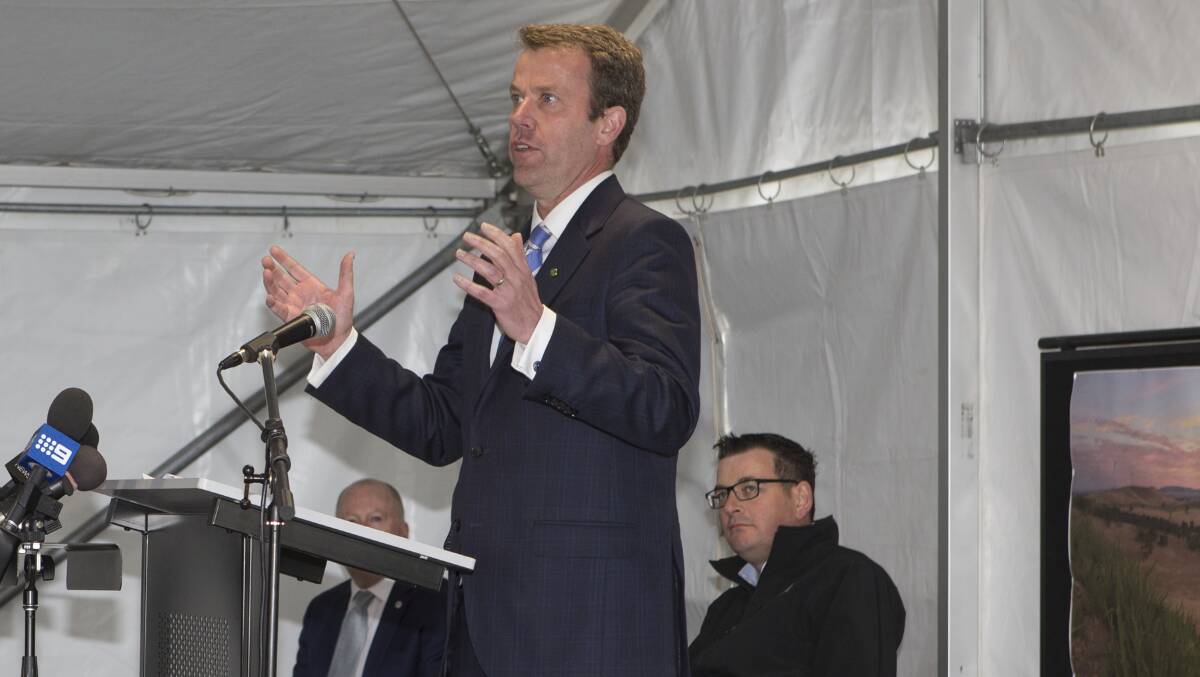 Member for Wannon Dan Tehan at the completion ceremony for Ararat Wind Farm last week. Picture: PETER PICKERING