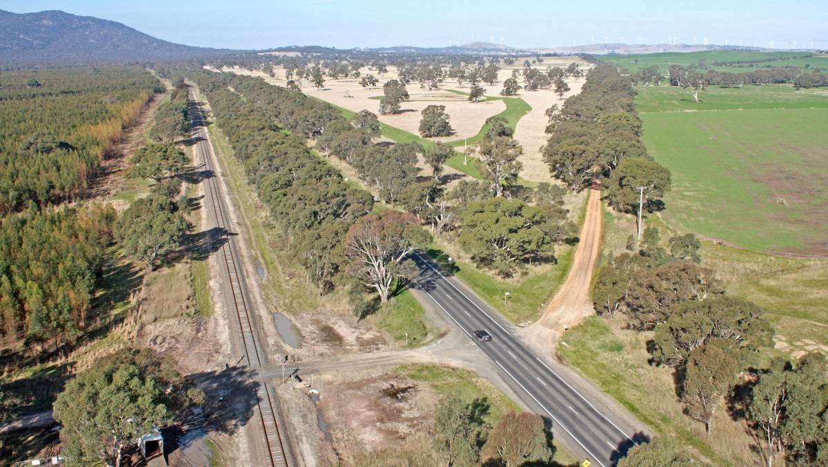 The Western Highway will be duplicated between Ararat and Buangor. This picture shows the current highway on the right, and the railway line heading east to Buangor. Picture: CONTRIBUTED