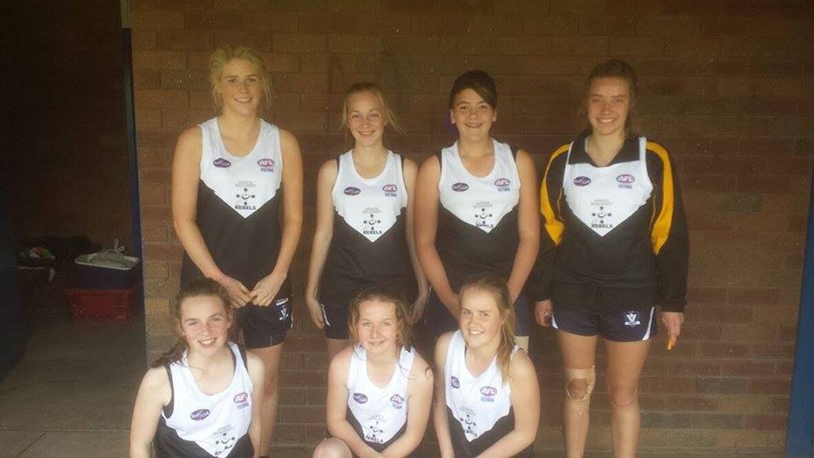 Ararat Storm girls footballers selected in the North Ballarat Rebels squads, back (L-R) Sarah Anderson, Carrie Slorach, Genevieve Blake , Alysha Bettels. Front, Ayesha Nicholson, Lilly Dowling and Georgie Anderson.