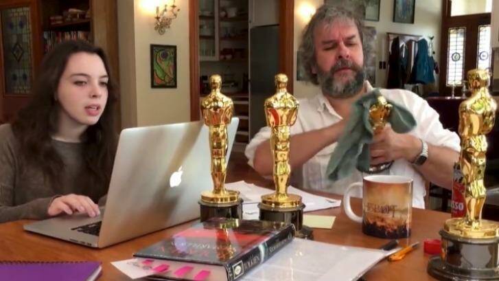 Shining example ... Peter Jackson gets down and dirty polishing his Oscars