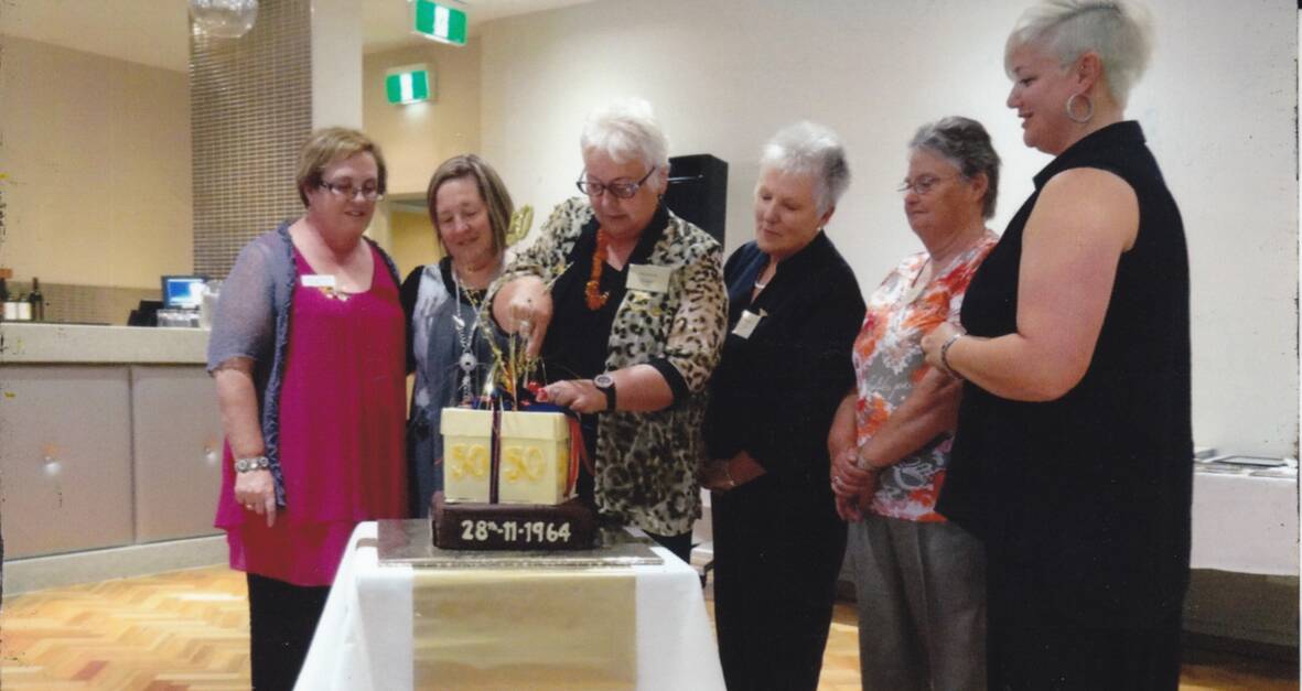 Pictured cutting the cake celebrating 50 years of the Y s Menettes are (L-R) Marg Olle, Robyn Phillips, Krystyna Stigger, Marlene Perry, Sandra Grant and Sally Perry.