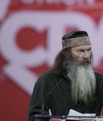 <i>Duck Dynasty</i> star Phil Robertson speaks during the conference.  Photo: Andrew Harrer