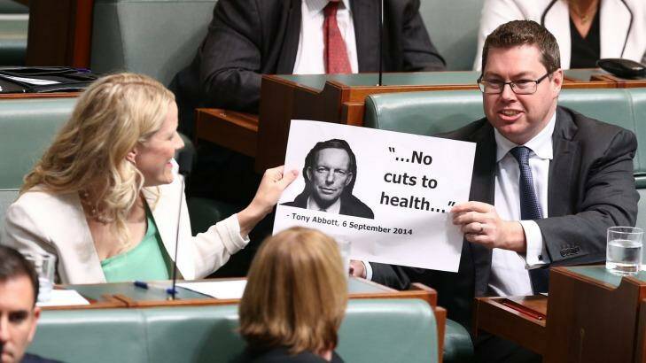 Labor MPs pass a prop around during question time.  Photo: Alex Ellinghausen