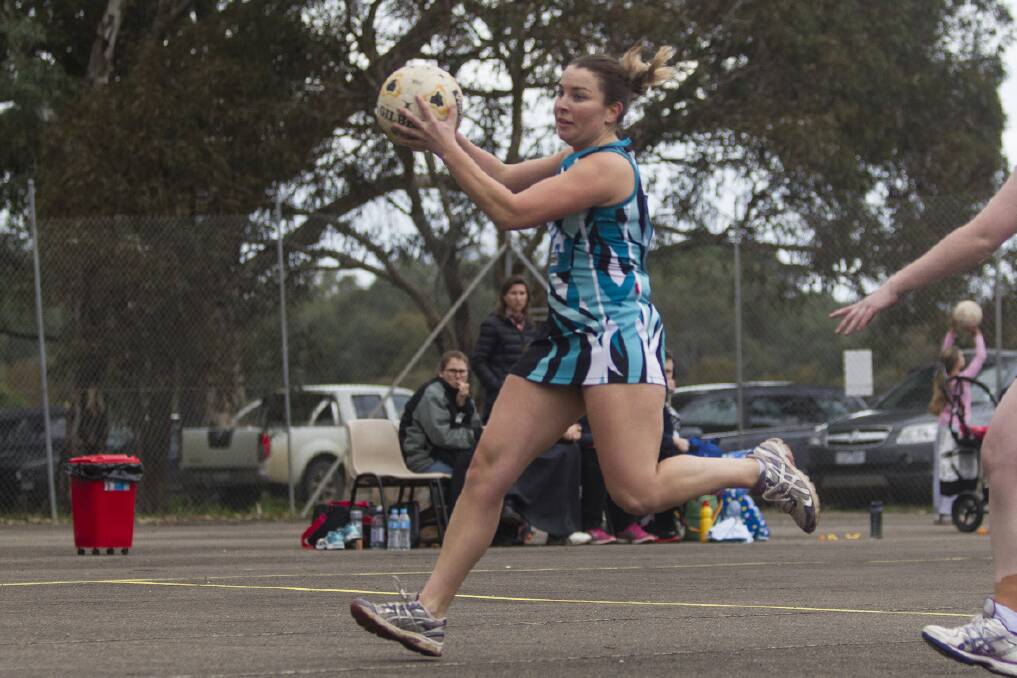 Jacqui Price in full flight during the B grade clash between Moyston/Willaura and Wickliffe/Lake Bolac last Saturday. Pictures: PETER PICKERING