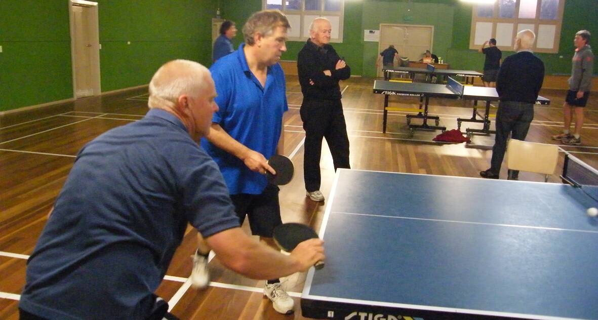 Phil Hartwich and Chris Reynolds playing doubles in the B Grade Ararat Table Tennis grand final.