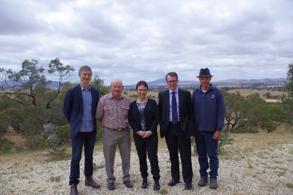Damien Sheehan, chair Wine Victoria, Cr Robert Vance, Pyrenees Shire Council, 
Jaala Pulford MP, Shadow Parliamentary Secretary for Regional and Rural Development and Shadow Parliamentary Secretary for Agriculture, Daniel McGlone, Labor candidate for Ripon, and Allen Hart, chair Pyrenees Grapegrowers and Winemakers Association.