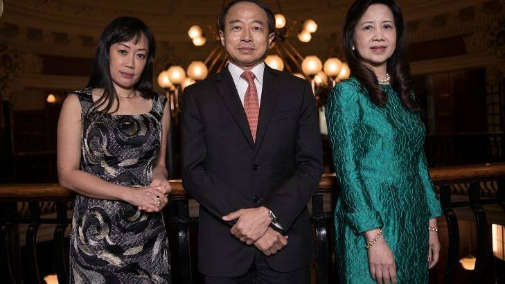  Far East Organization executives (from left) chief operating officer Lay See Shaw,  executive director  Augustine Tang and chairman Ai Lian Fang in Melbourne on Tuesday. Photo: Josh Robenstone