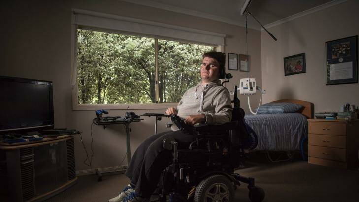 Josh, 21,has muscular dystrophy. Centrelink suspended his disability support pension after his parents missed a deadline to get a medical review to prove his inability to work. Photo:  Josh Robenstone