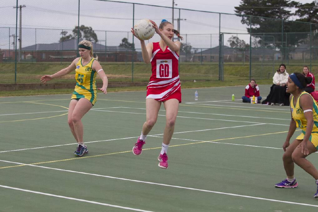 Tiffany Boatman uses her height to grab hold of the ball in last week's clash with Dimboola. Picture: PETER PICKERING