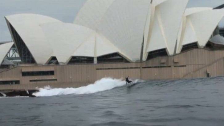 A surfer takes on the break in this edited footage from 2012, which re-surfaced during the Sydney storm. Photo: Supplied