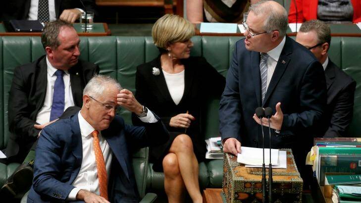 Prime Minister Malcolm Turnbull and Treasurer Scott Morrison on Monday.  Photo: Alex Ellinghausen