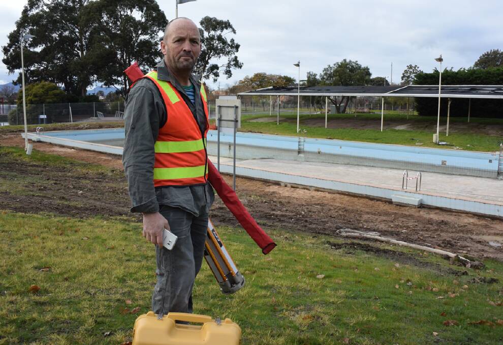 Local contractor Shane Cunningham begins his in-kind work stint at the pool on Friday. Picture: SAM SHALDERS