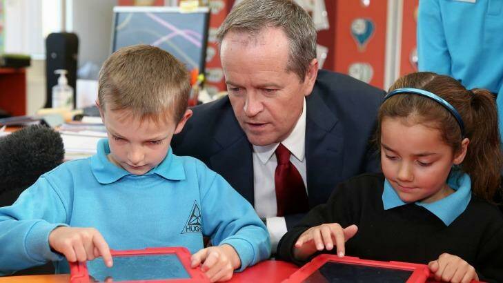 Opposition Leader Bill Shorten during his visit to Hughes Primary School in Canberra  earlier this year. Photo: Alex Ellinghausen
