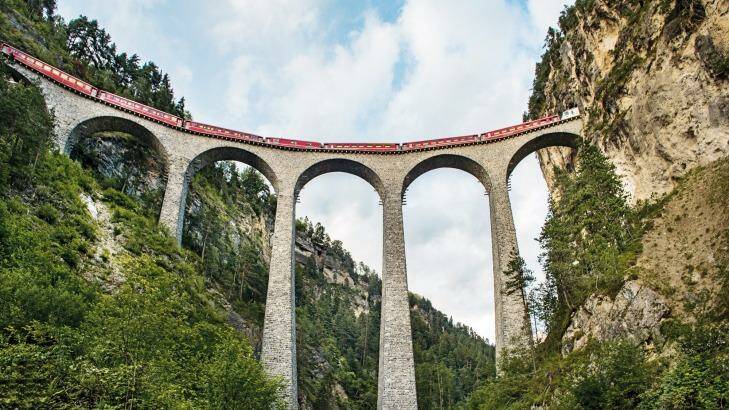 The Bernina Express travels along the Landwasser Viadukt at Filisur which is 65m high and 136m long.