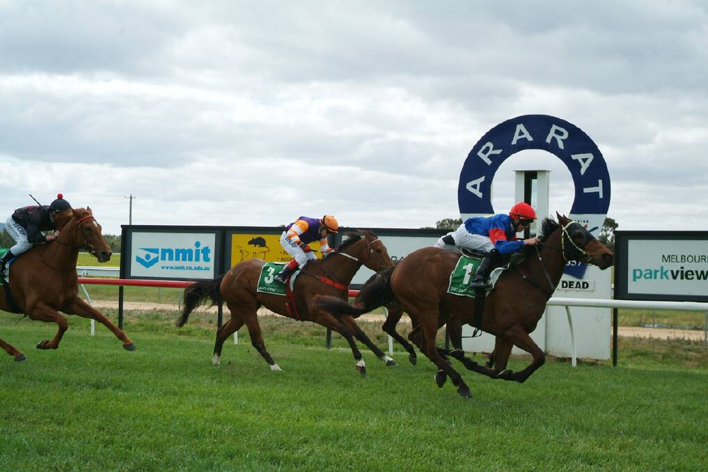 Aussie Creed (number one) claims its first career win in the Ararat Shire Hall Hotel Maiden Plate.