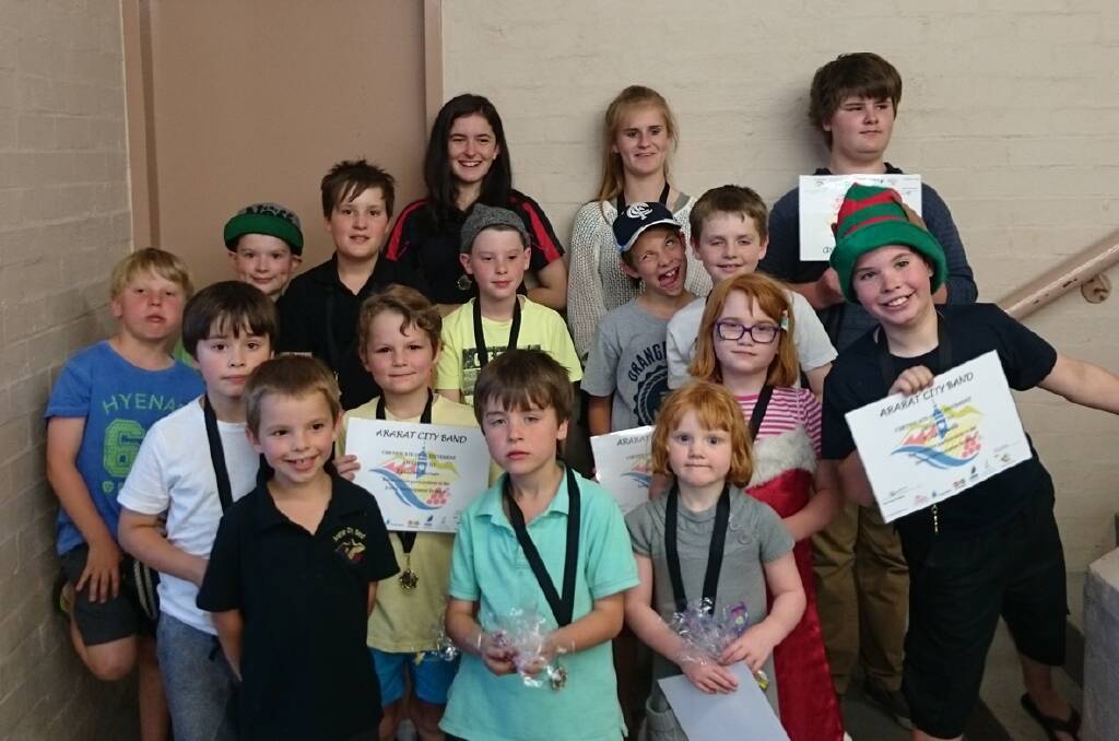 The amount of juniors now learning instruments with the Ararat City Band bodes well for the future. Pictured are Wilbur, Jack, Sophia, Krystos, Izaiyah, Annabelle, Thomas, Joe, Lachie, Jacob, Walter, Bailee, Ryan, Evenne, Olivia, Joseph with certificates and awards presented at the Christmas breakup.