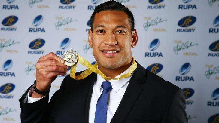 SYDNEY, AUSTRALIA - AUGUST 27:  Israel Folau of the Wallabies poses after winning the John Eales Medal during the John Eales Medal at Royal Randwick Racecourse on August 27, 2015 in Sydney, Australia.  (Photo by Matt King/Getty Images) Photo: Matt King