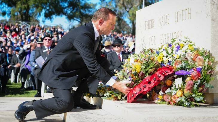 Tony Abbott has asked Australians to remember the terrible victory of at the Western Front in his Anzac Day address. Photo: Katherine Griffiths