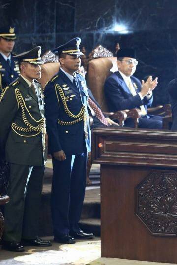 Indonesian President Joko Widodo during his speech at his inauguration ceremony. Photo: Alex Ellinghausen