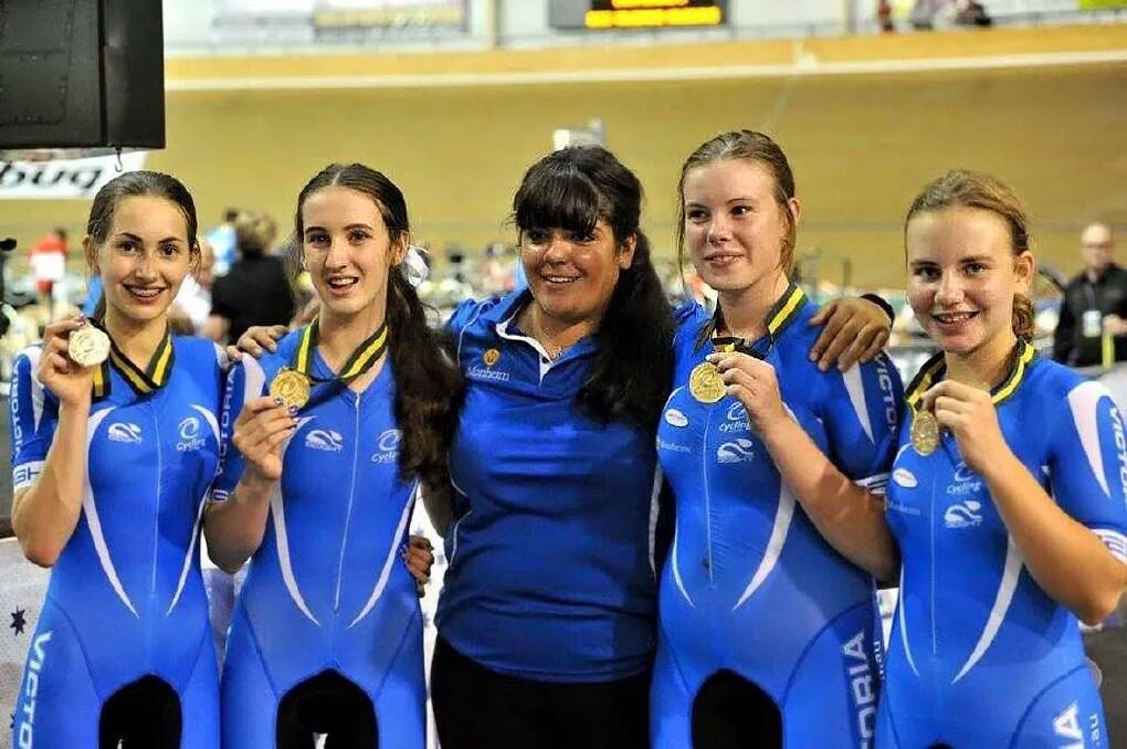 Alice Culling (second from right) with her gold winning Victorian team mates, L-R, Alana Field, Georgia O Rourke, Vanessa Bof, and Sarah Gigante.