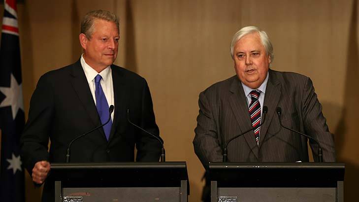 Shock and Gore: The former US vice-president joins Clive Palmer in Parliament. Photo: Alex Ellinghausen