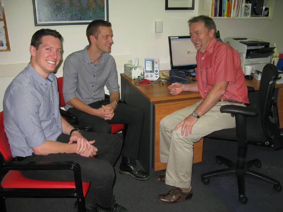 GP Supervisor, Dr Michael Connellan (right) chatting to new Deakin students, Blake Colman (left) and Thomas Reilly (middle).