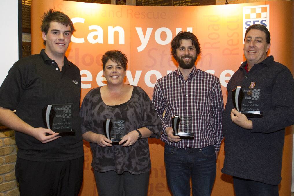 The 2014 SES award winners Jade Collins Junior Member of the Year, Tina Collins Recruit of the Year, Frank Connellan Encouragement Award and Member of the Year Steve Stacpoole.