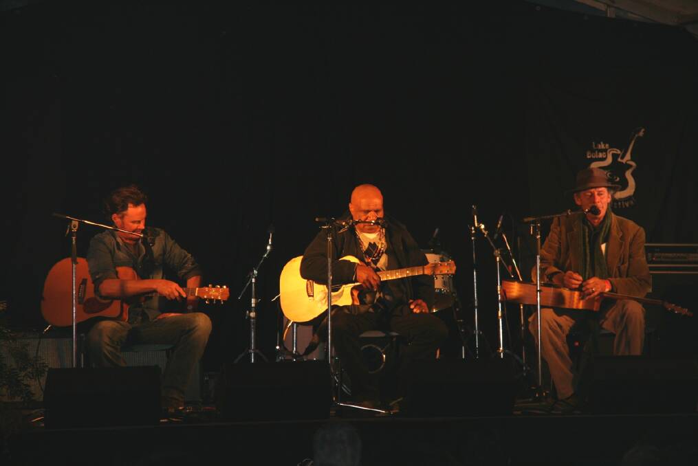 Iconic Songmen, Neil Murray, Archie Roach and Shane Howard, at the 2011 Eel Festival.