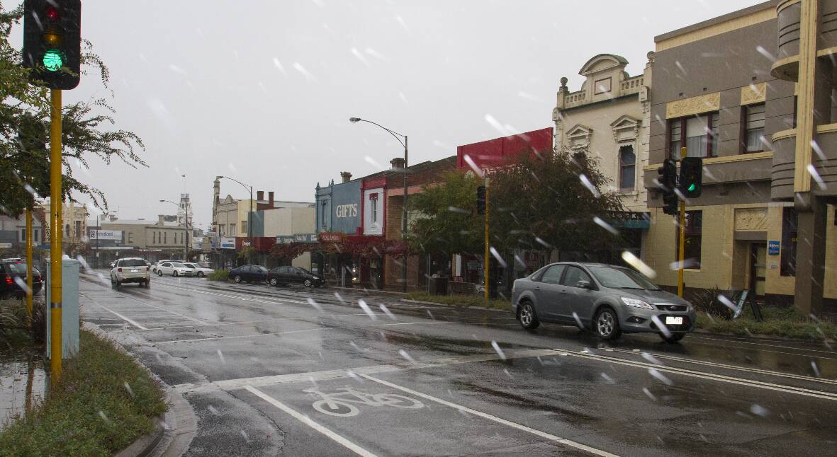 Rain and sleet in Barkly Street during recent blustery conditions. 