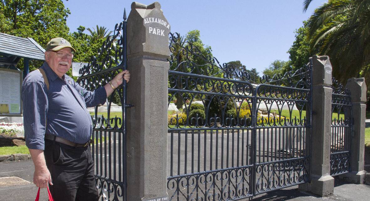 Doug Koschel inspects the new gates at Alexandra Gardens. Picture: PETER PICKERING