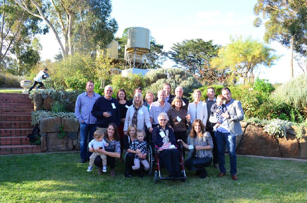 Pictured back, L-R, Shaun Pope, Brooke Pilkington, Dan Byrne, Sue Pope, Ben Barr, Des Barr, Euphemie Barr, Tom Barr, middle, Neil Draffin, Shirley Draffin, Rick Pope, Judy Barr, Dan and Billie Ryan, front, Griffith and Jo Barr, Dearna and Kaiya Mallia, Mary Pope, Cassie Ryan, and running up the steps is Tahj Mallia (Mary s great grandchild).