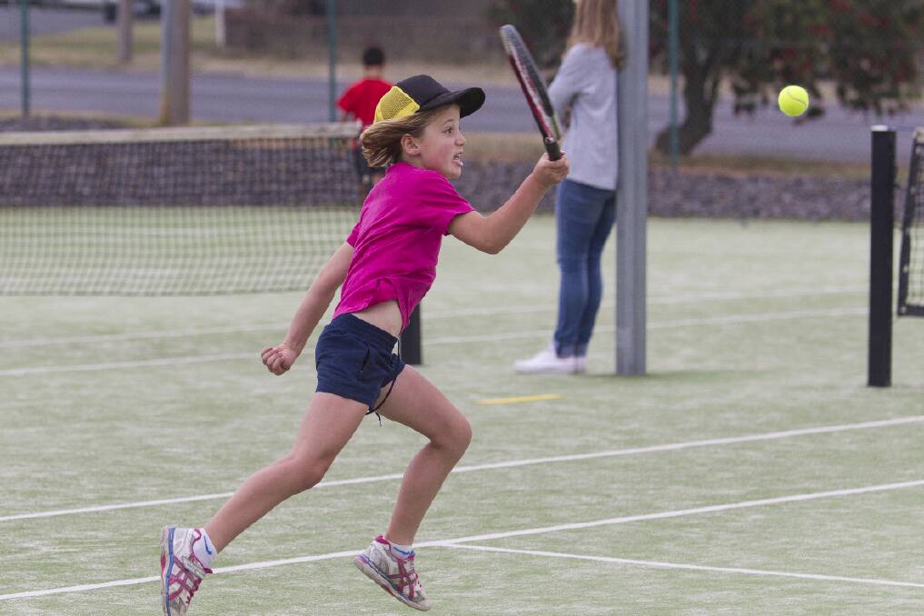 Philippa had a determined look on her face during Saturday s match of the Mininera and District Junior Tennis Association.