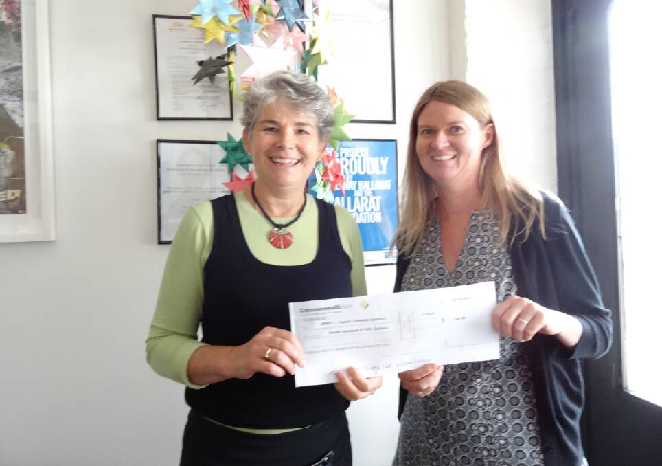 WRISC Family Violence Support Executive Officer Elizabeth Jewson (left) welcomes donation from Women s Health Grampians (WHG) Acting CEO Darlene Henning-Marshall.