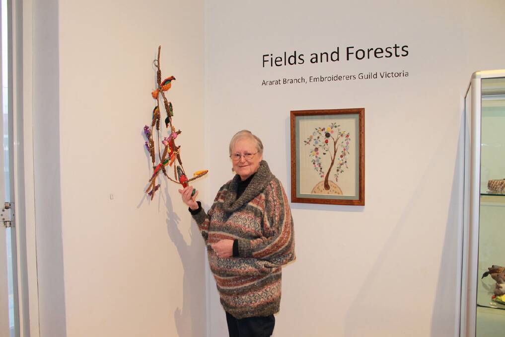 Chris Harris, vice-president of the Ararat Branch of the Embroiderers Guild, with her artwork.