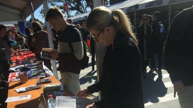 New members: Jane Cusack, sister of NSW MLC Catherine Cusack, at the Sydney University Liberal Club stall on orientation day. Photo: Supplied