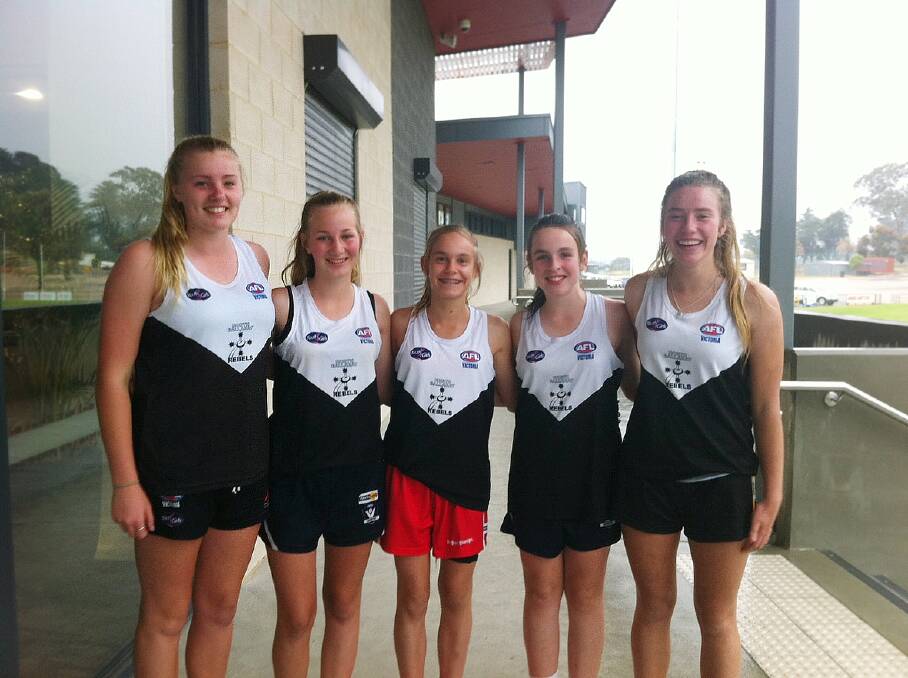 Local players part of the North Ballararat Rebels Youth Girls State Academy (L-R) Alicia Rooth, Carrie Slorach, Ella Wood, Ayesha Nicholson and Alysha Bettels.