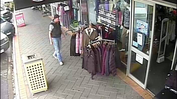 The duo was captured on CCTV fleeing in the same stolen car after stealing sports clothing from a shop on Wilson Street in Horsham around 3pm Wednesday. 