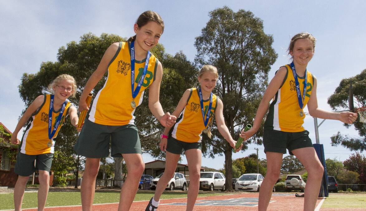 The Ararat West 4x100m relay team of Jessica, Ivana, Mia and Charlotte will be looking for more success at the School Sports Victoria State Athletic Championships on Monday. Picture: PETER PICKERING.