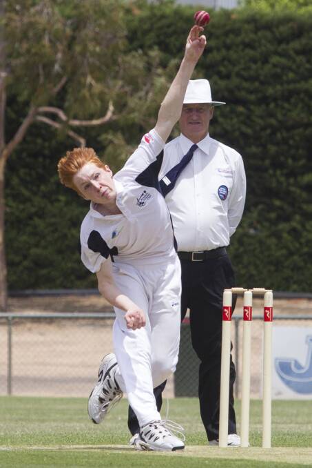 Young bowler Adam Haslett was fired up for Aradale during Saturday’s match at Alexandra Oval.